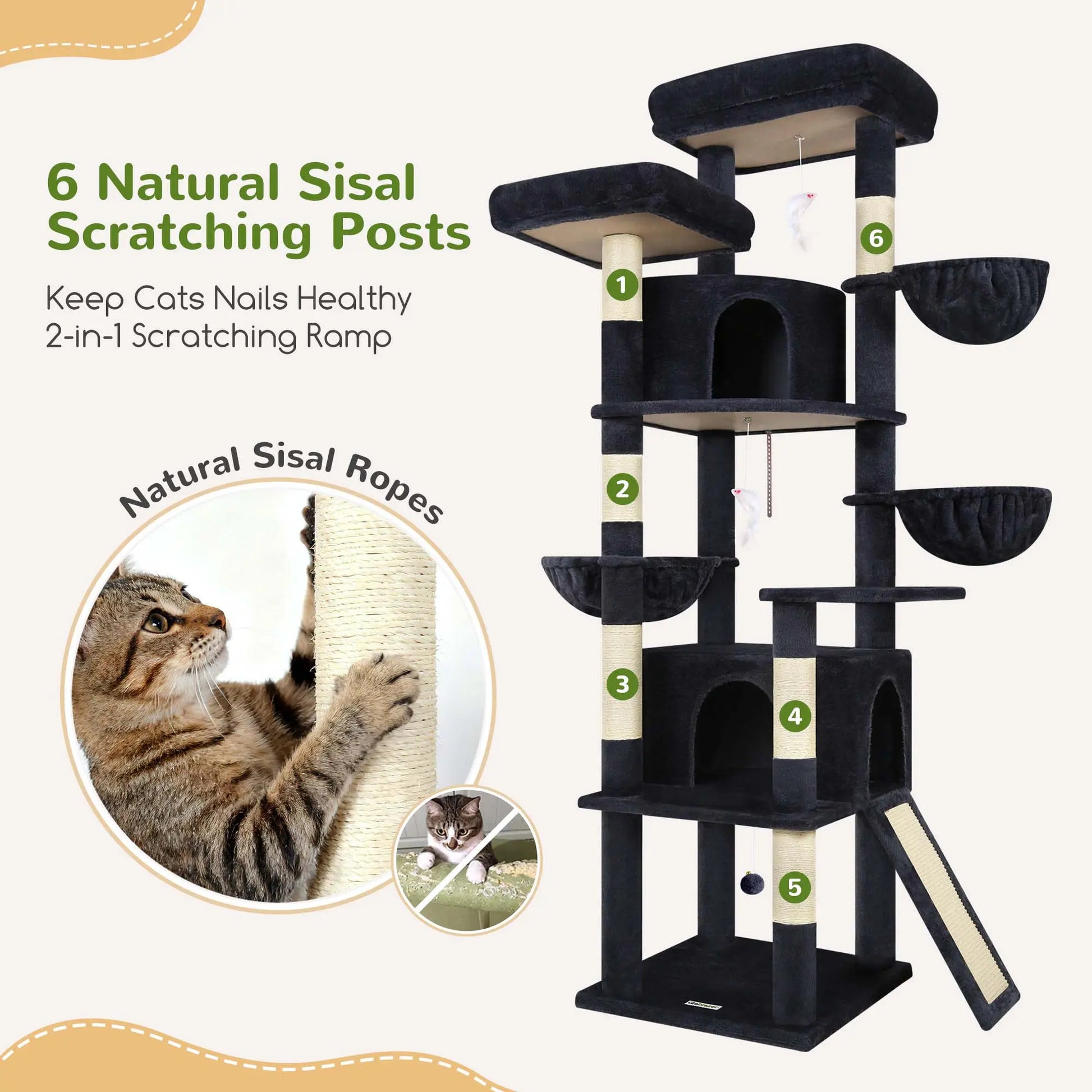 Torre Rascadora Premium de 76 Pulgadas para Gatos Grandes