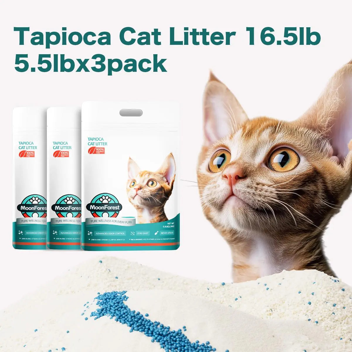 Arena Sanitaria de Tapioca MoonForest para Gatos con Control de Olores