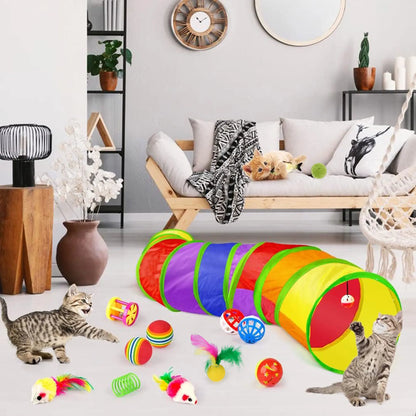 Set de 22 Juguetes Interactivos para Gatos con Túnel de Juego