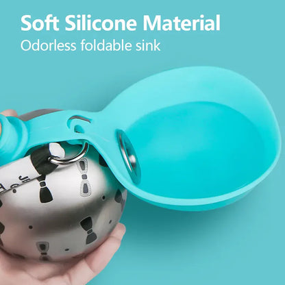 Botella Portátil de Agua para Mascotas con Tazón de Silicona