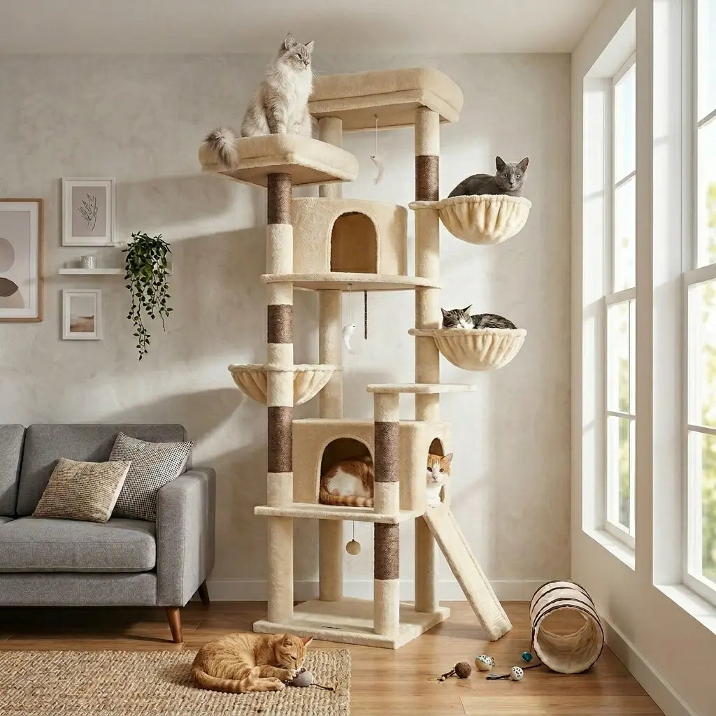 Torre Rascadora Premium de 76 Pulgadas para Gatos Grandes