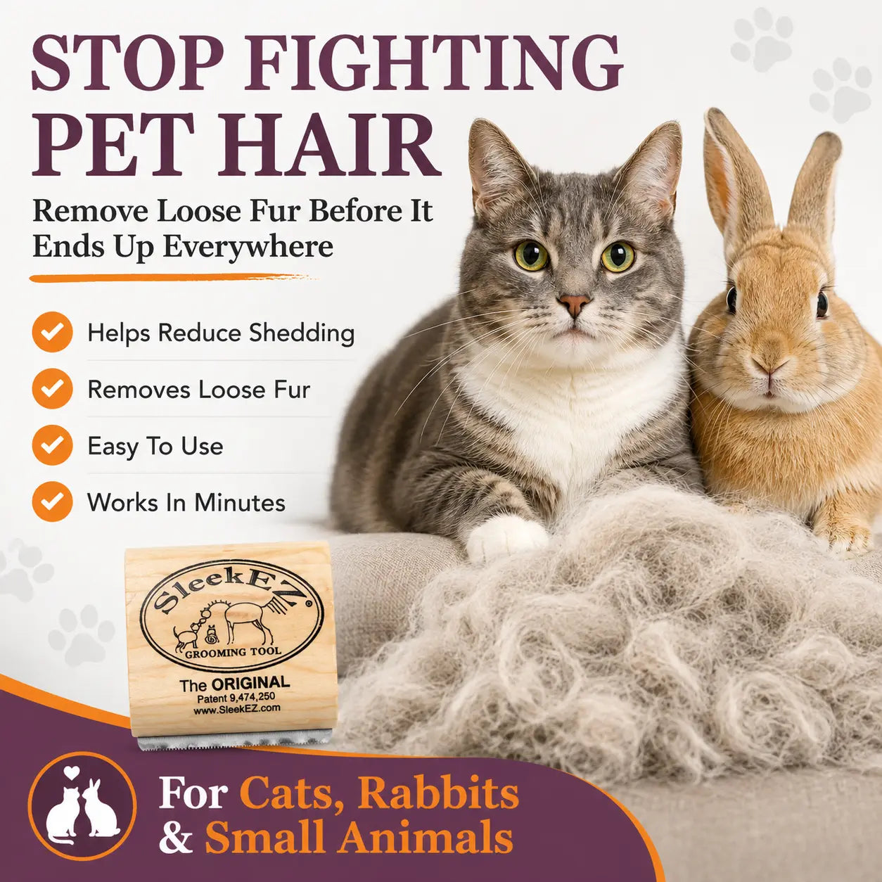 Cepillo Removedor de Pelo SleekEZ para Gatos y Mascotas Pequeñas