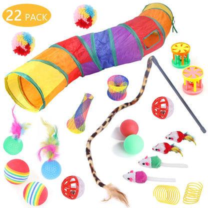 Set de 22 Juguetes Interactivos para Gatos con Túnel de Juego
