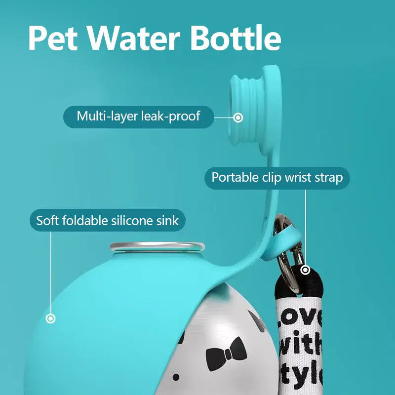 Botella Portátil de Agua para Mascotas con Tazón de Silicona