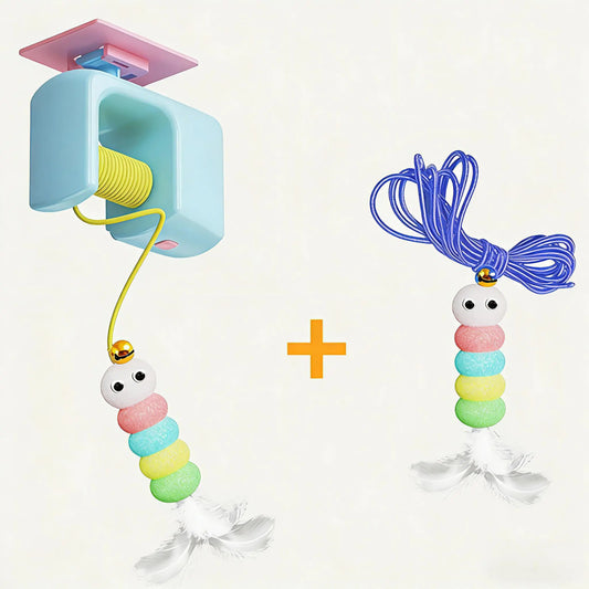 Interactive Cat Toys, Echargeable Hangingdoor Cat Toy with Replacement Toy and Elastic Rope, Automatic Electric Flying Feather Cat Toy for Chase Exercise Enrichment Stimulation, Durable Safe Hanging Toy for Bored Kittens Adult Multi Cat Households Teaser
