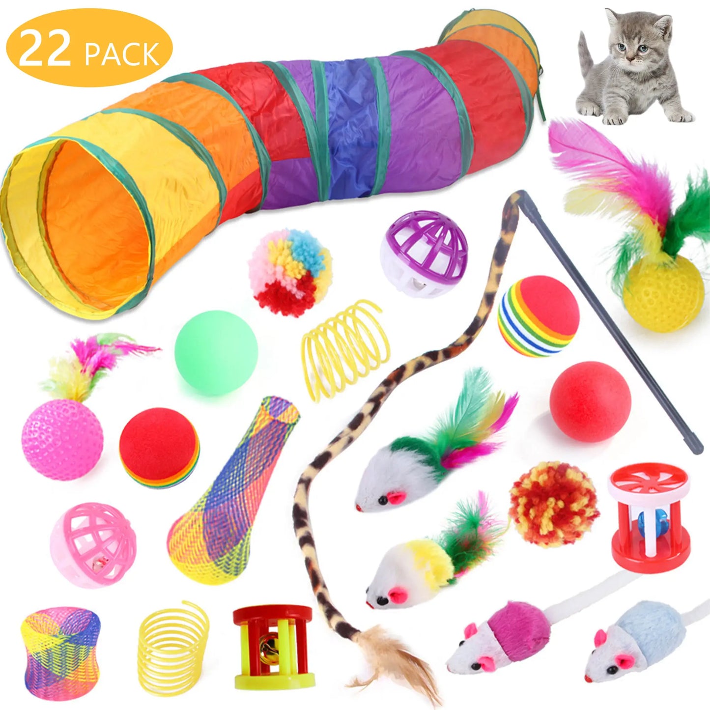 Set de 22 Juguetes Interactivos para Gatos con Túnel de Juego