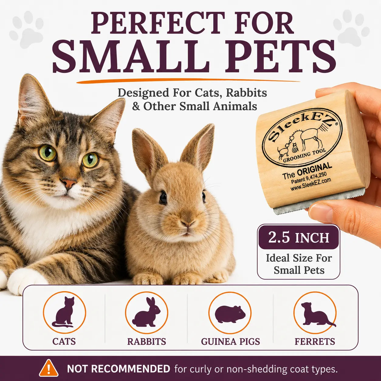 Cepillo Removedor de Pelo SleekEZ para Gatos y Mascotas Pequeñas