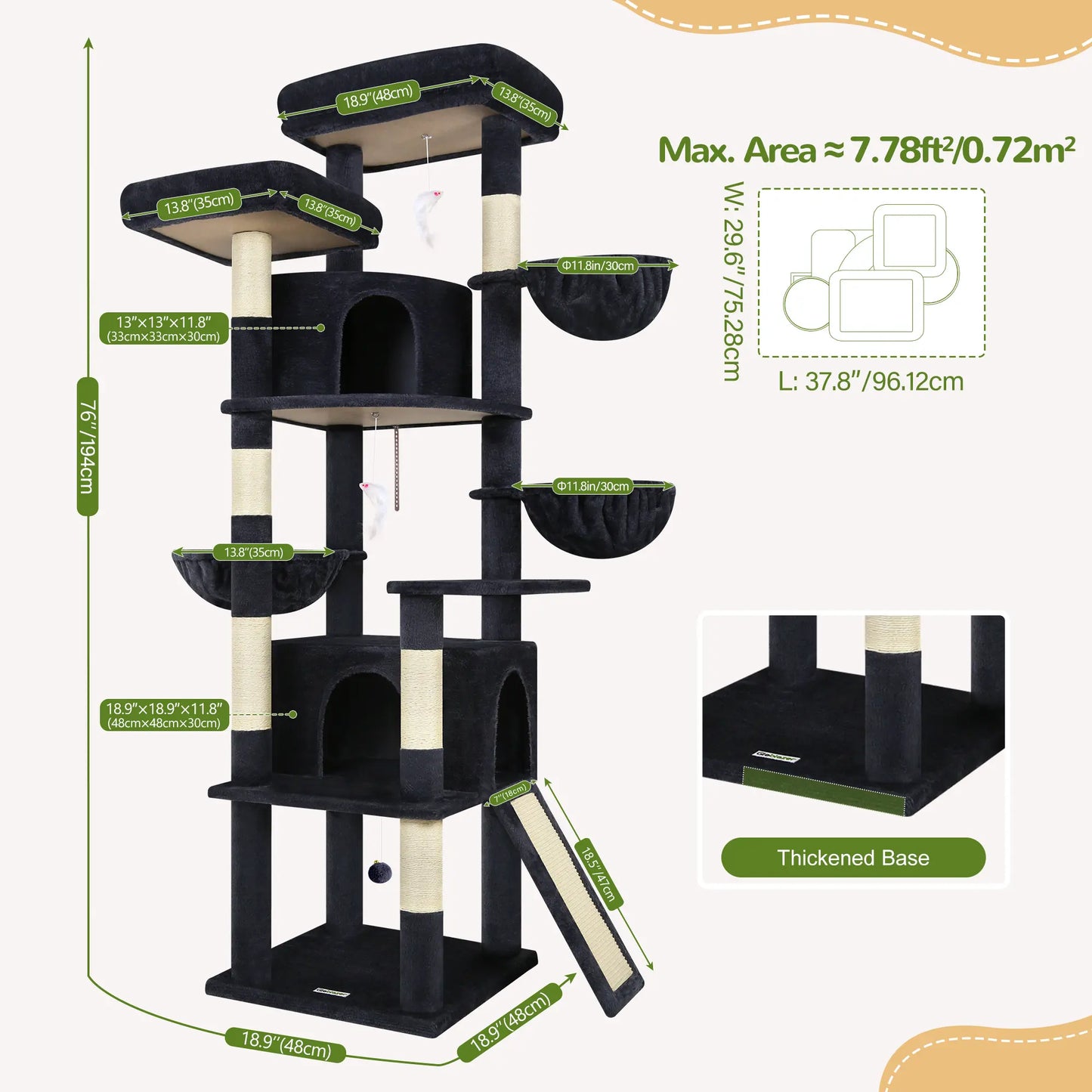 Torre Rascadora Premium de 76 Pulgadas para Gatos Grandes