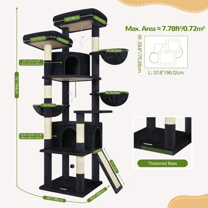 Torre Rascadora Premium de 76 Pulgadas para Gatos Grandes