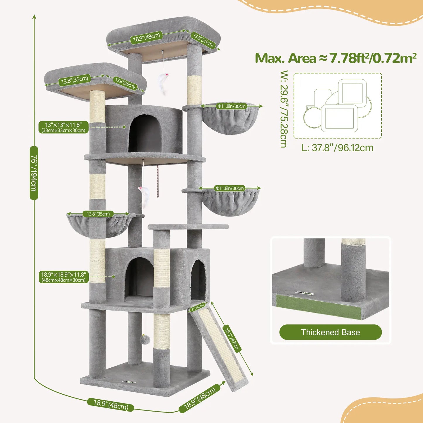 Torre Rascadora Premium de 76 Pulgadas para Gatos Grandes