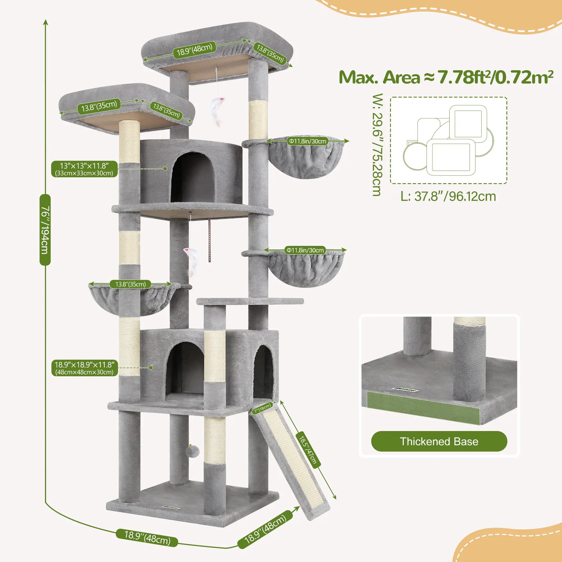 Torre Rascadora Premium de 76 Pulgadas para Gatos Grandes