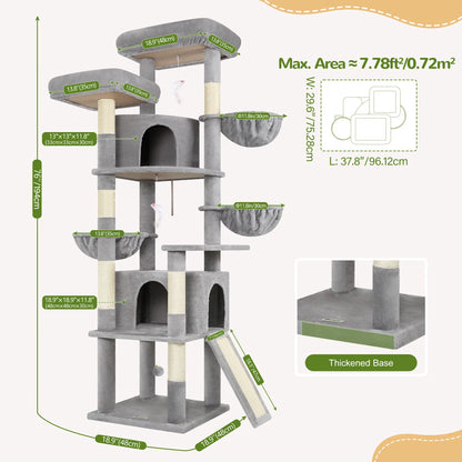 Torre Rascadora Premium de 76 Pulgadas para Gatos Grandes